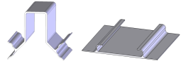 M&#246;gliche Produktgeometrien: links: Innenschiene mit einer F&#252;hrungsschiene; rechts: C-Profil mit freien Flanschen